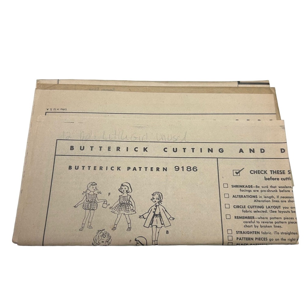 Butterick Vintage Mail Order‎ Pattern #9186 12" Doll Wardrobe HTF RARE
